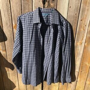Perry Ellis Men's Blue/White Check Button Down Sz XL
